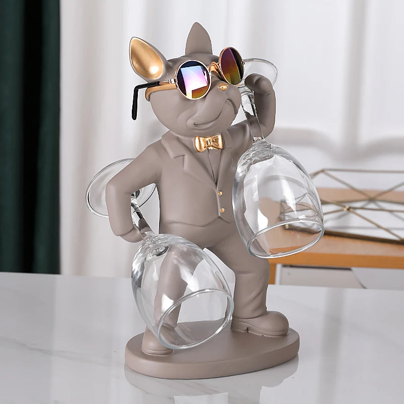 Bulldog Butler Statute that Doubles-up as Wine Glass Storage