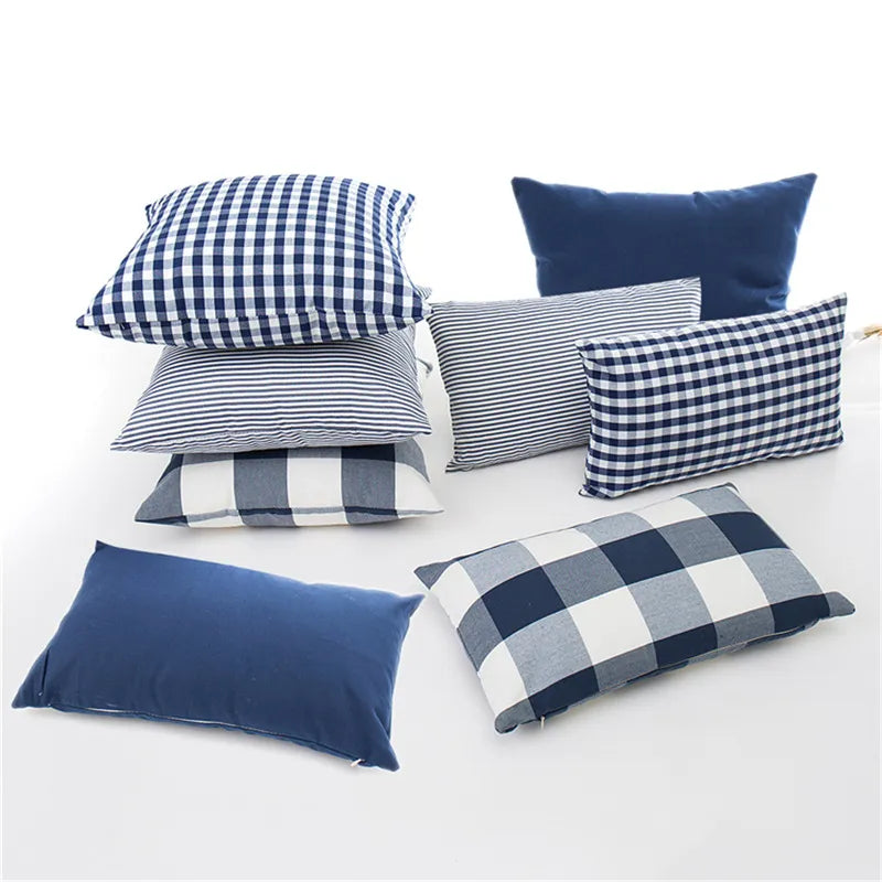 Navy Blue Plaid Cushion Pillow Case