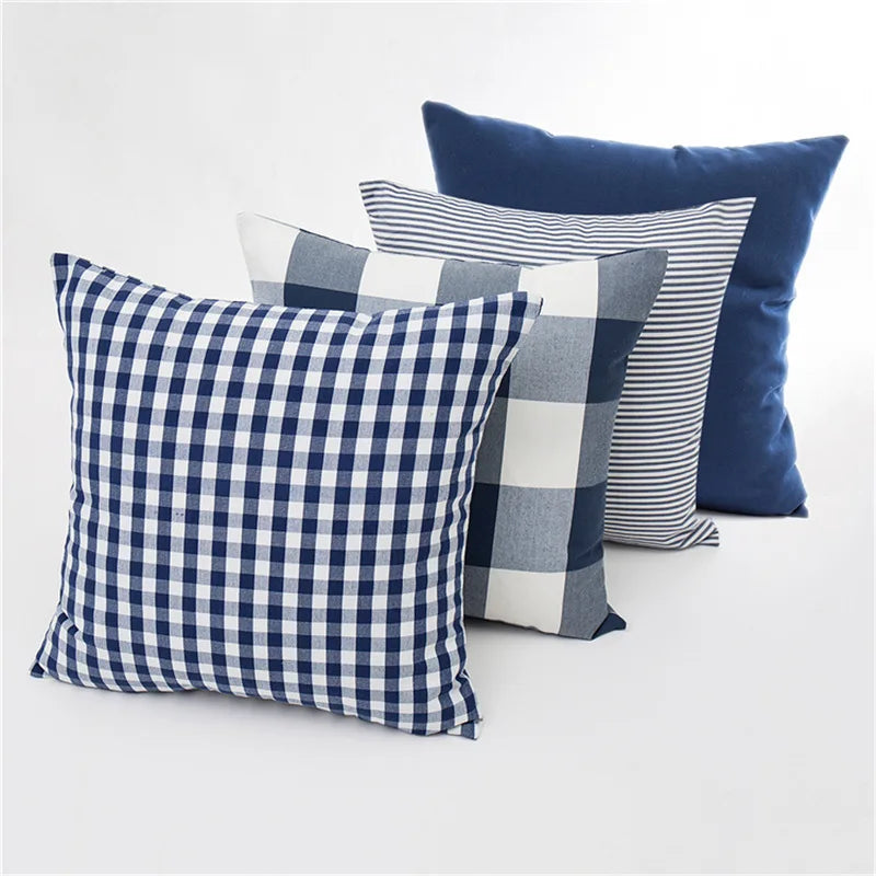 Navy Blue Plaid Cushion Pillow Case