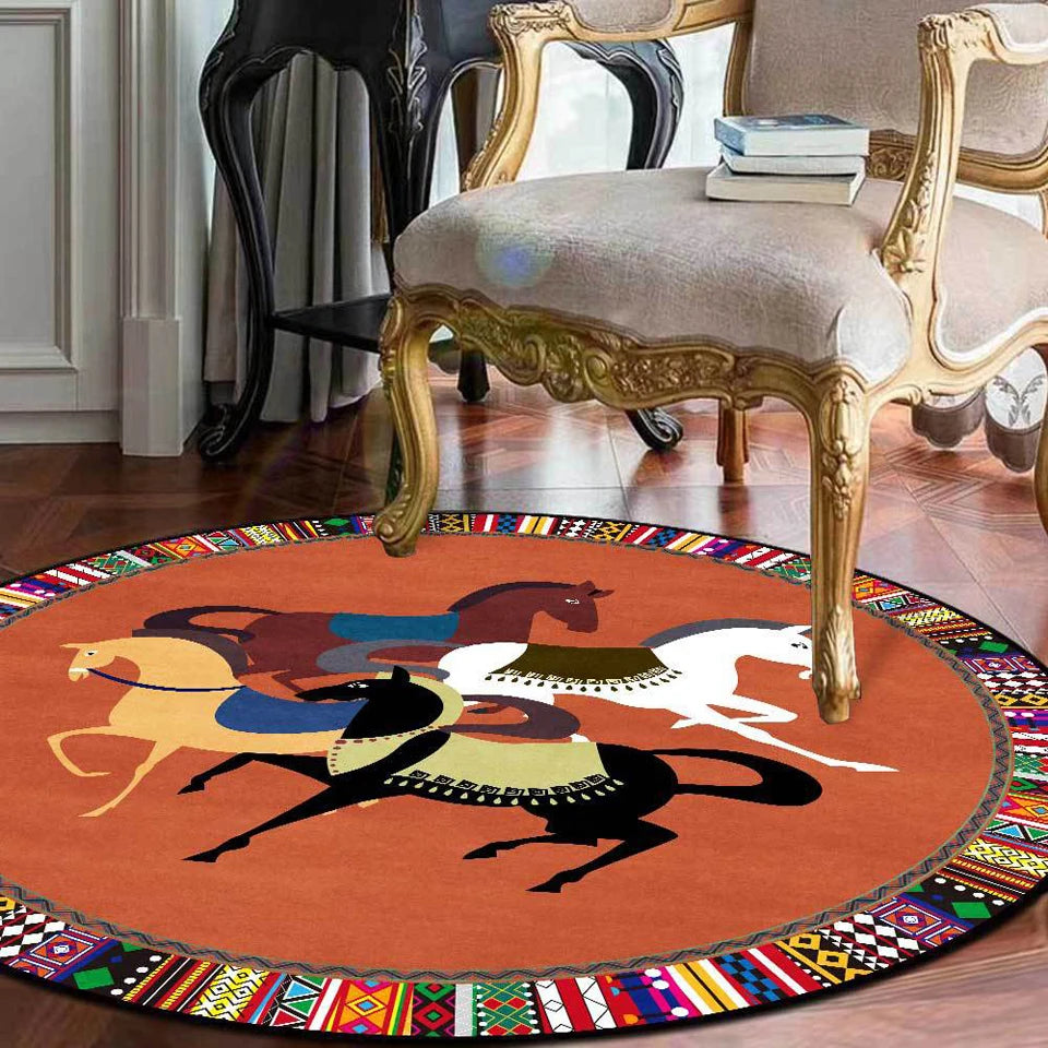 Horse-Style Round Luxury Carpet