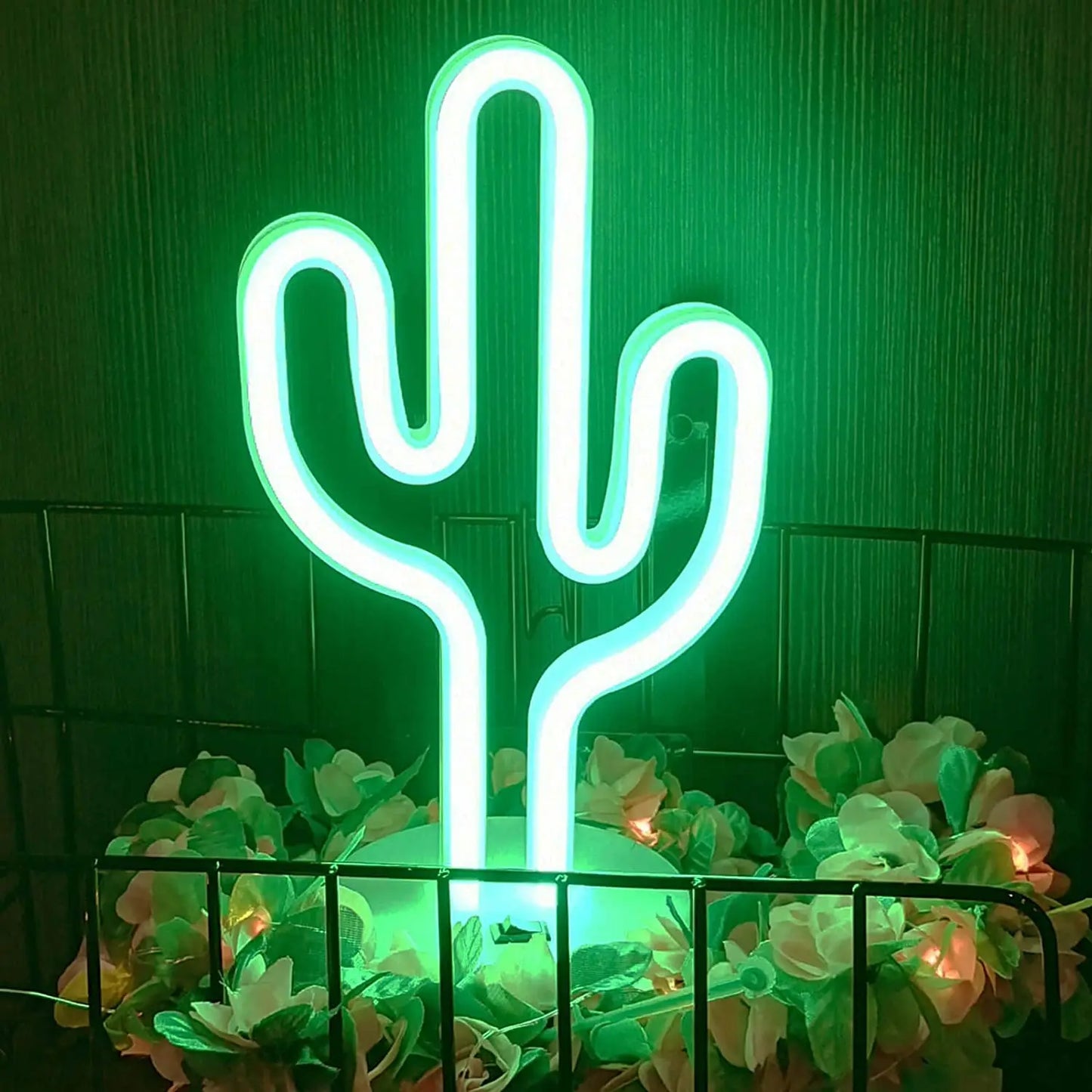 Elegant Neon Sign Cactus Lamp for Bedroom Side Table