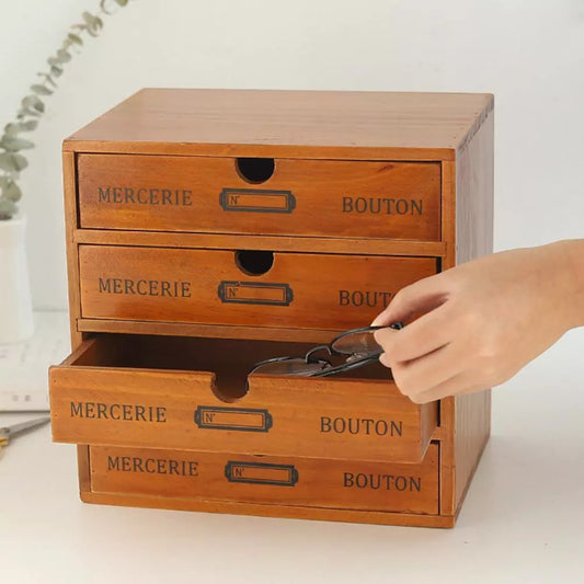 Retro Multi-layer Wooden Desktop Drawer Style Storage Box