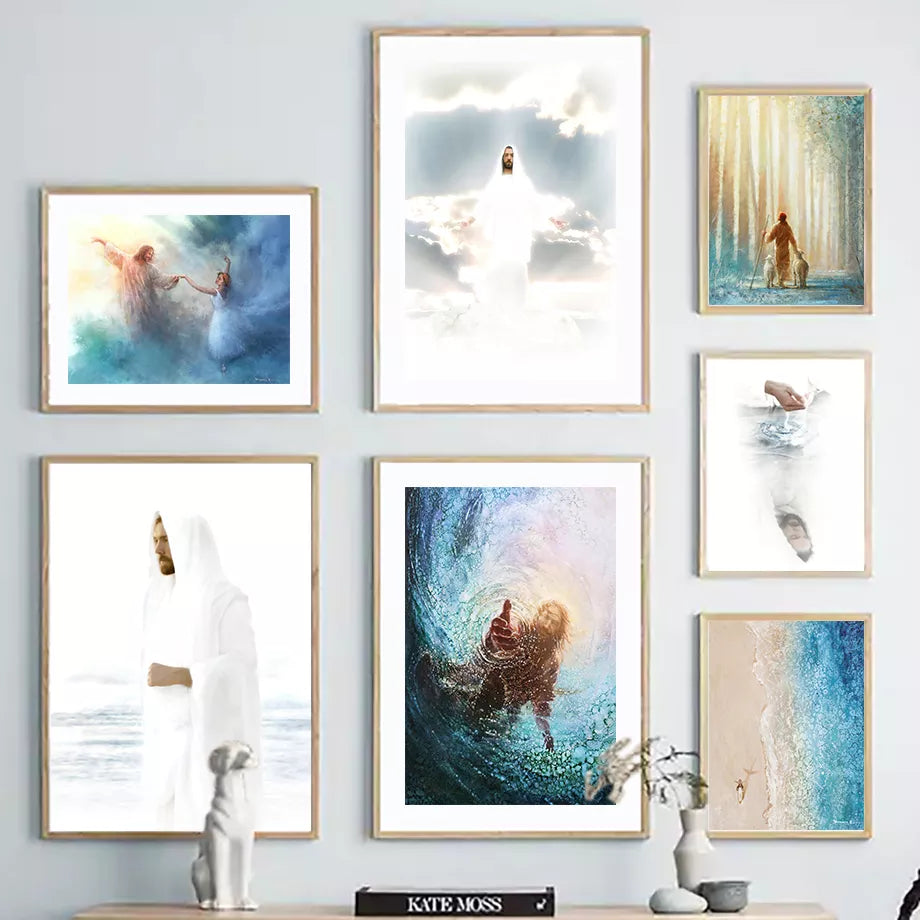 Christ in Heavenly Coastal Nordic Scenery Wall Art