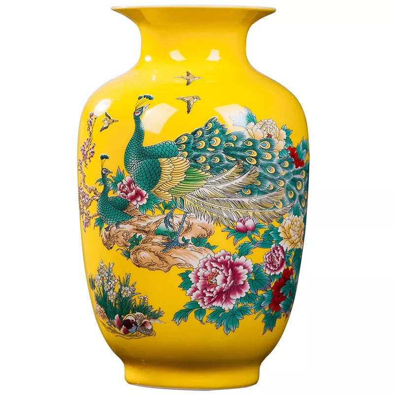 Yellow Peacock Ceramic Flower Vase