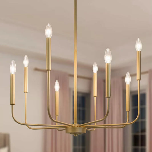 Modern 8-Light Brass Gold and Black Candle Chandelier for Farmhouse