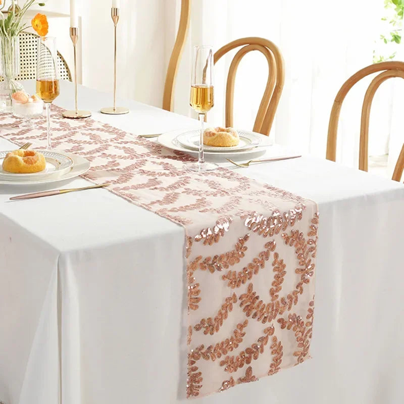 Gold Leaf Sequin Table Runners for Wedding/Party//Birthday/Christmas