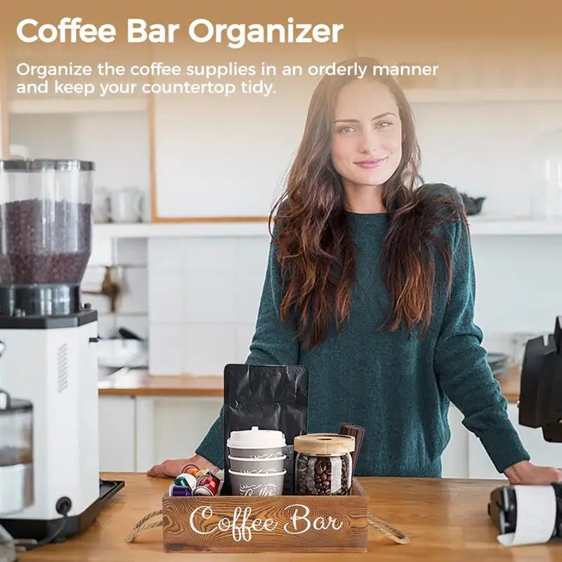 Coffee Bar Organizer with 3 Removable Dividers for Storage