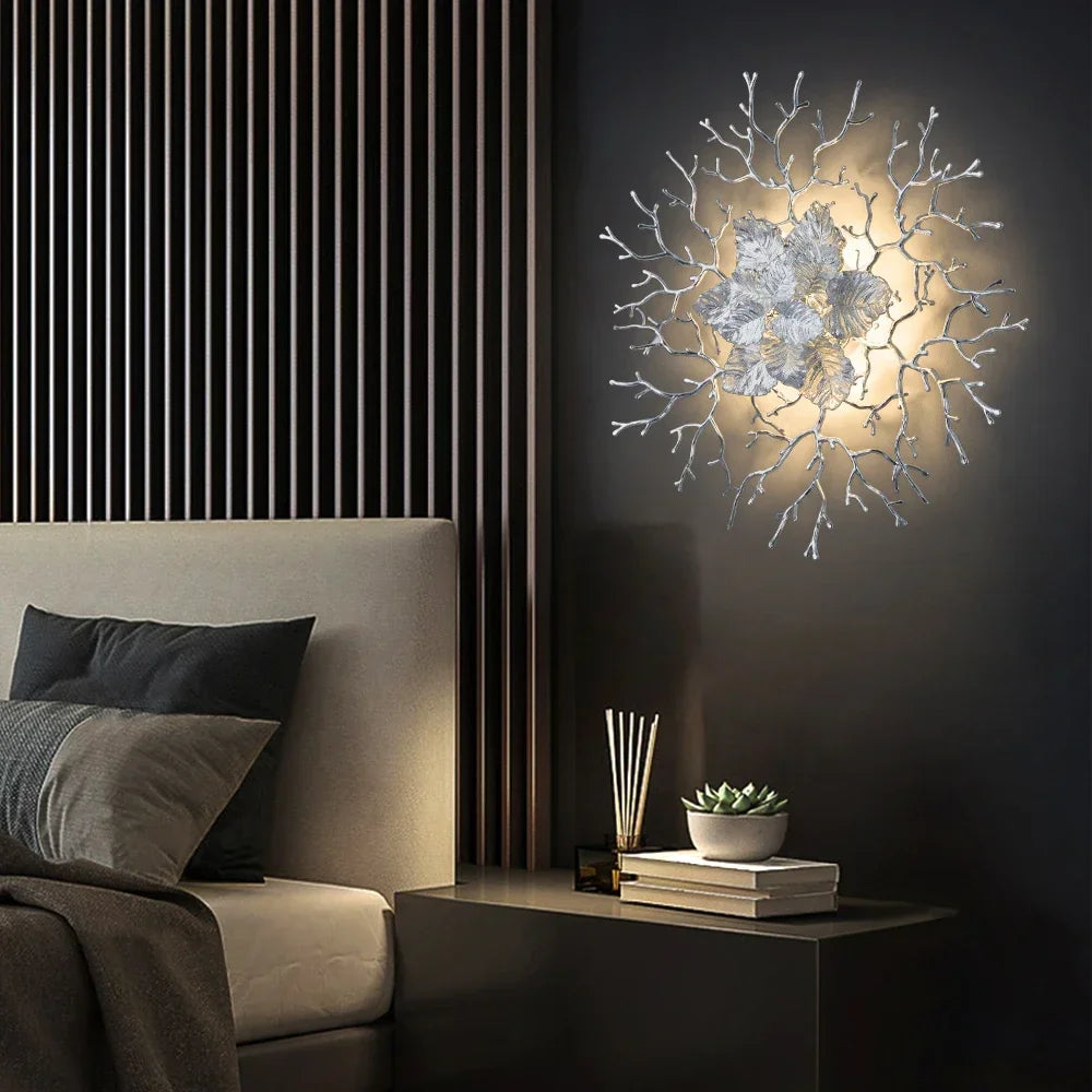 Gold Ceramic Lotus Leaf Sliver Wall Sconce for Bedroom