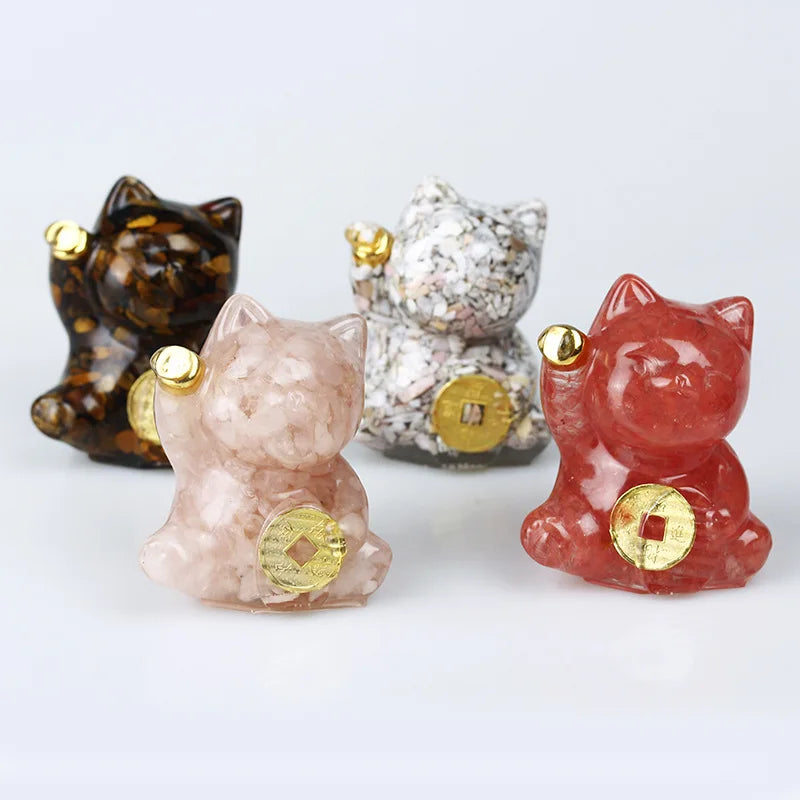 Crystal Lucky Cat Figurine for Feng Shui