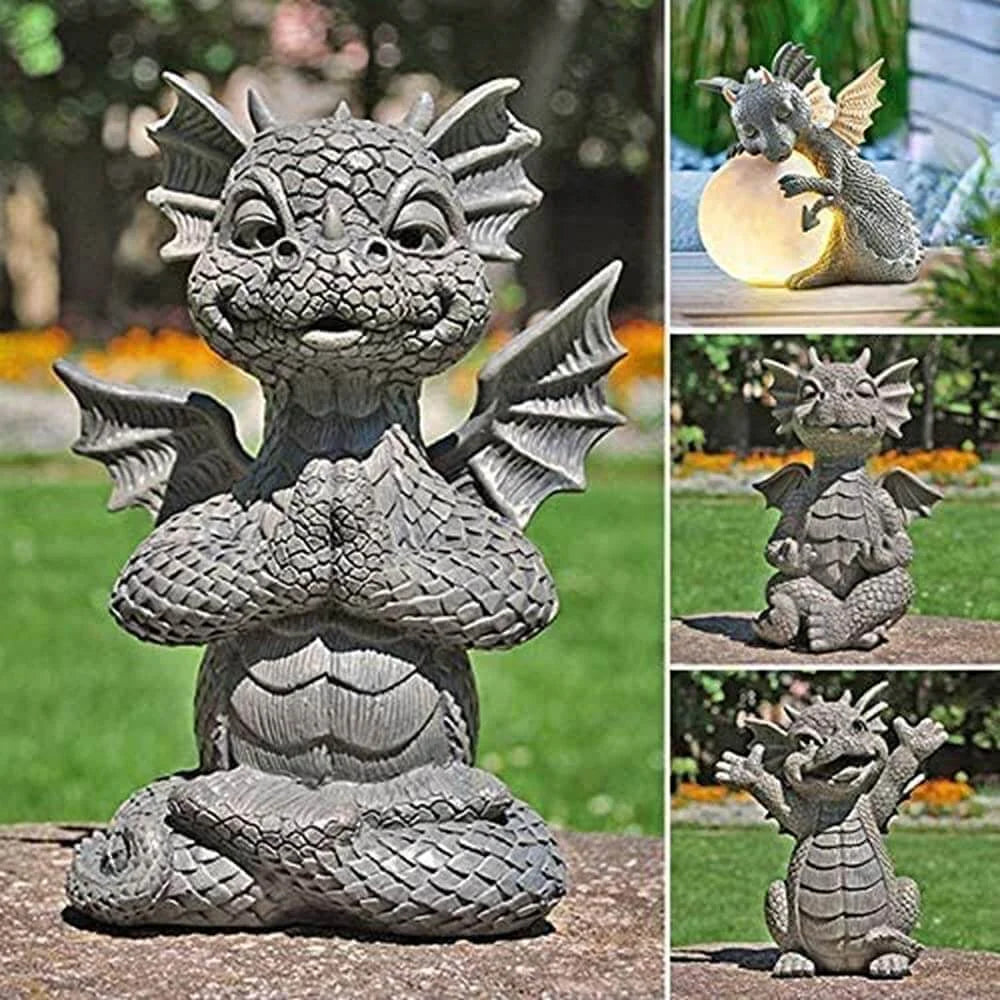 Cute Meditating Dragon Garden Statue