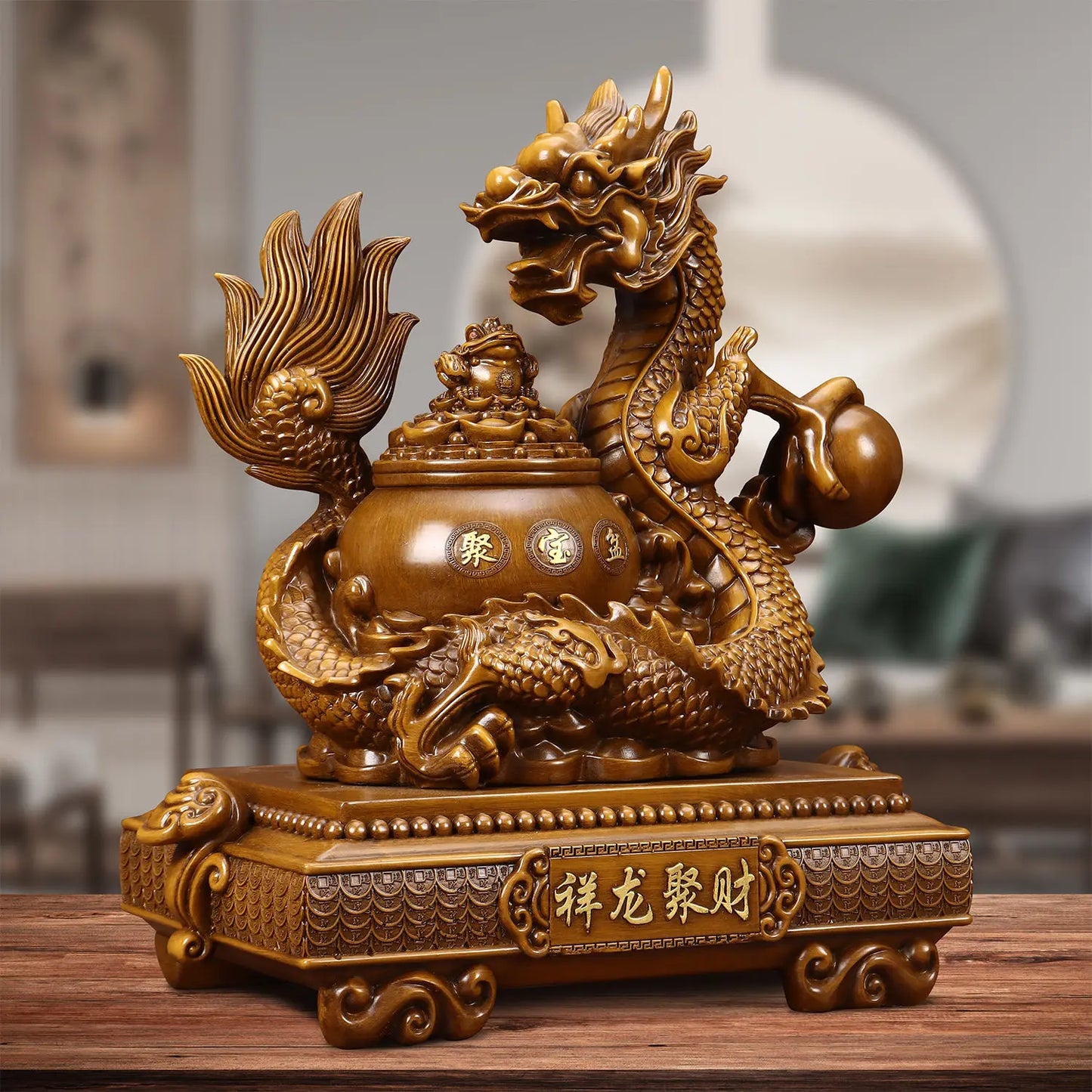 Dragon Guarding a Pot of Gold Sculpture