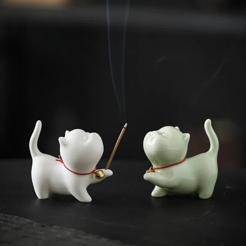 Cute Cat Incense Burner – Ceramic Stick Holder for Yoga Studios