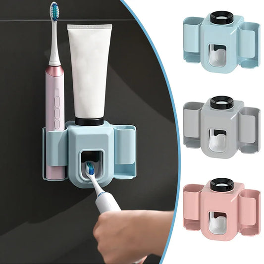 Wall Mounted Automatic Toothpaste Dispenser and Toothbrush Holder