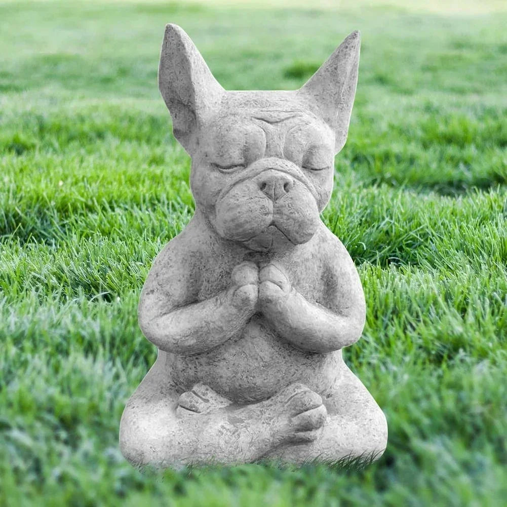 Yoga Pose Meditation Dog Resin Statue – Zen French Bulldog Figurine