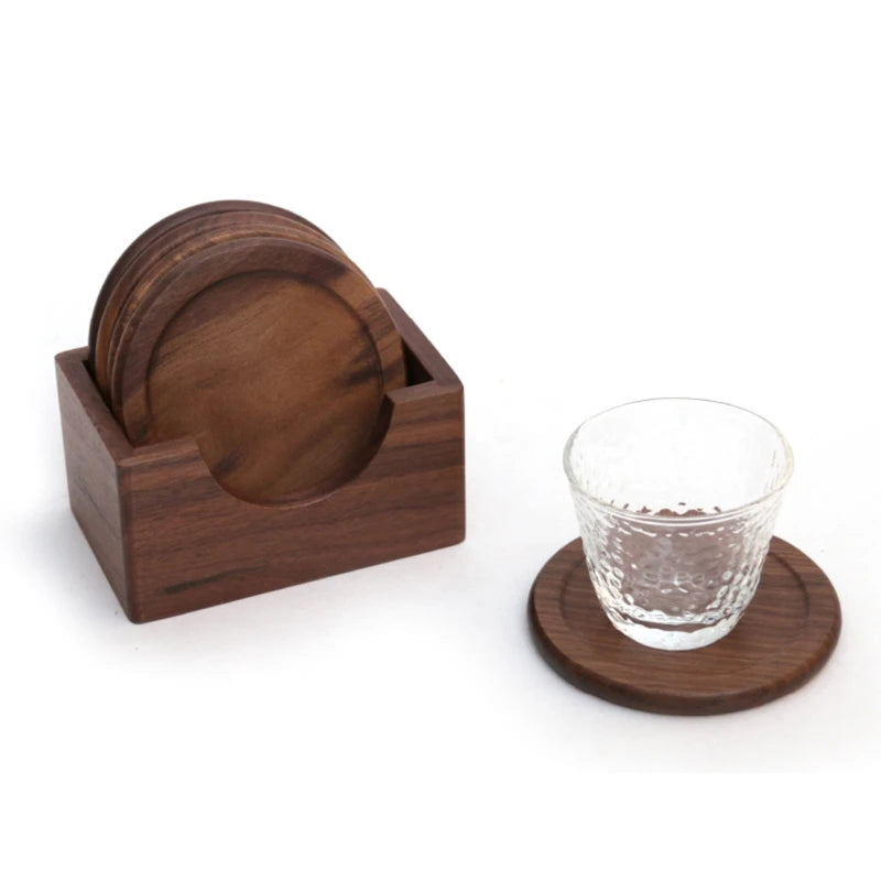 6PCs Walnut Wood Coasters Set