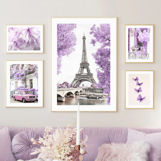 Dreamy Purple Paris City Canvas Art