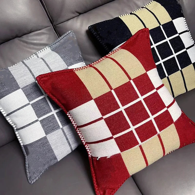 Luxury Fleece Plaid Pillow Case in Cashmere Wool