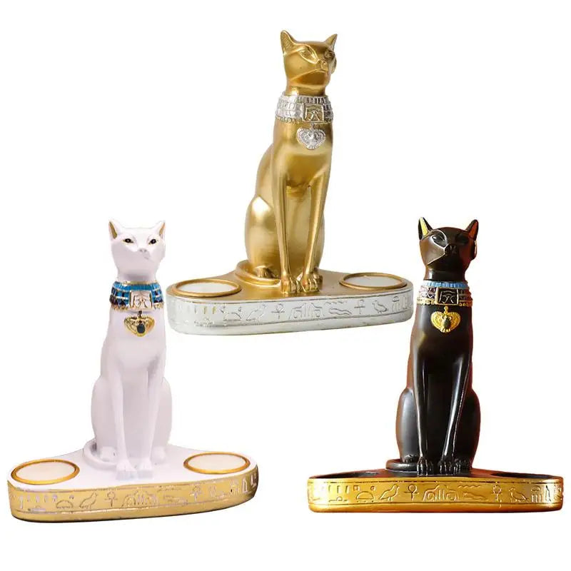 Egyptian Cat Figurine and Twin Candle Holder