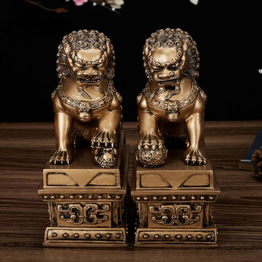 2 pcs Evil Spirit Repelling Mighty Chinese Lion Statue