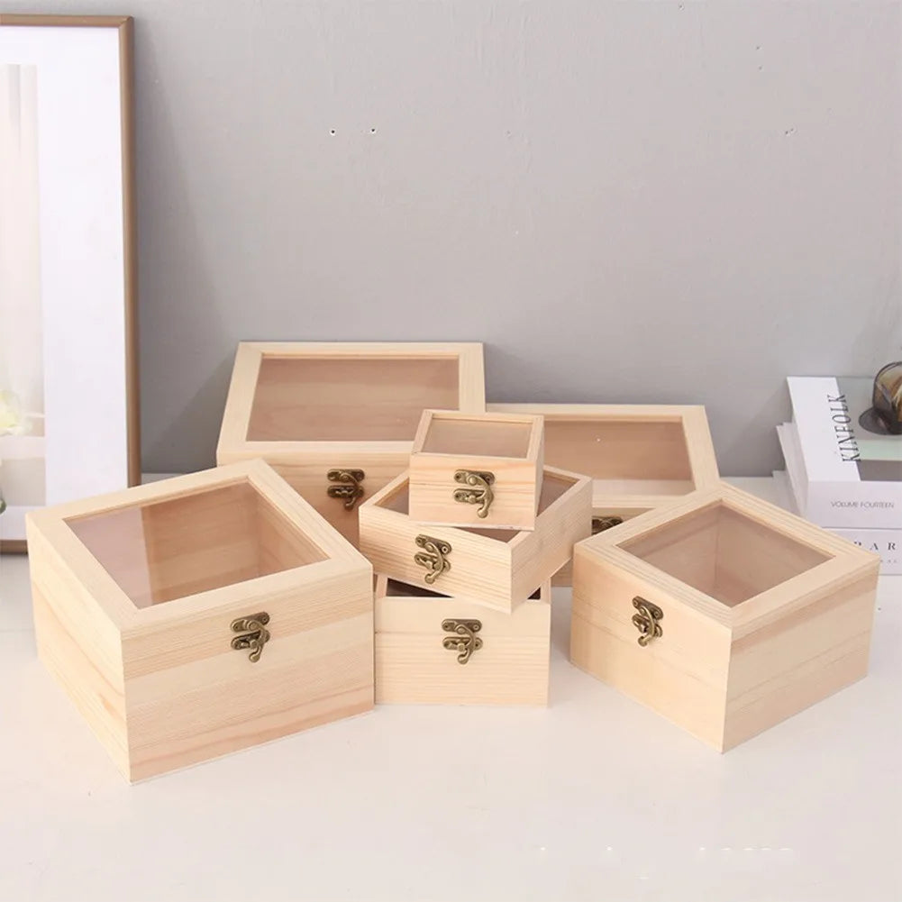 Wooden Square Hinged Storage Boxes