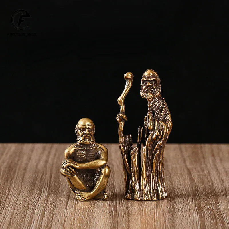 Sitting and Standing Retro Brass Bodhidharma Figurines