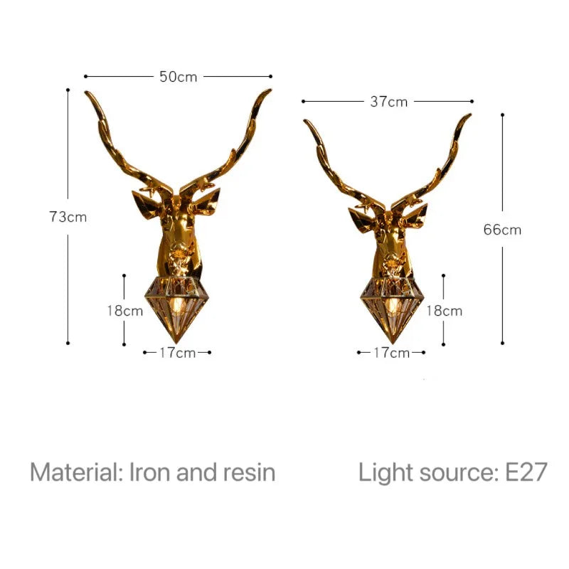 Modern Nordic-Style Antler Wall Lamp with Deer Head