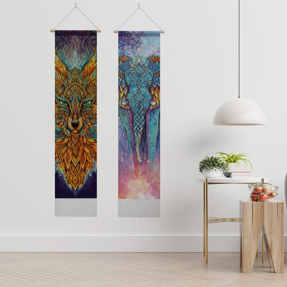 Spirit Animals Tapestry Wall Hangings: Elephant, Wolf, Lion, Fox