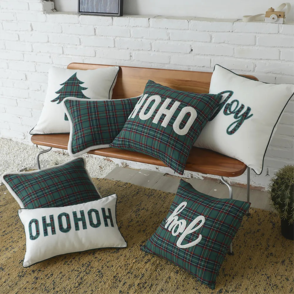 Plaid Merry Christmas Pillow and Cushion Cover
