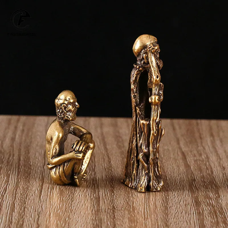 Sitting and Standing Retro Brass Bodhidharma Figurines