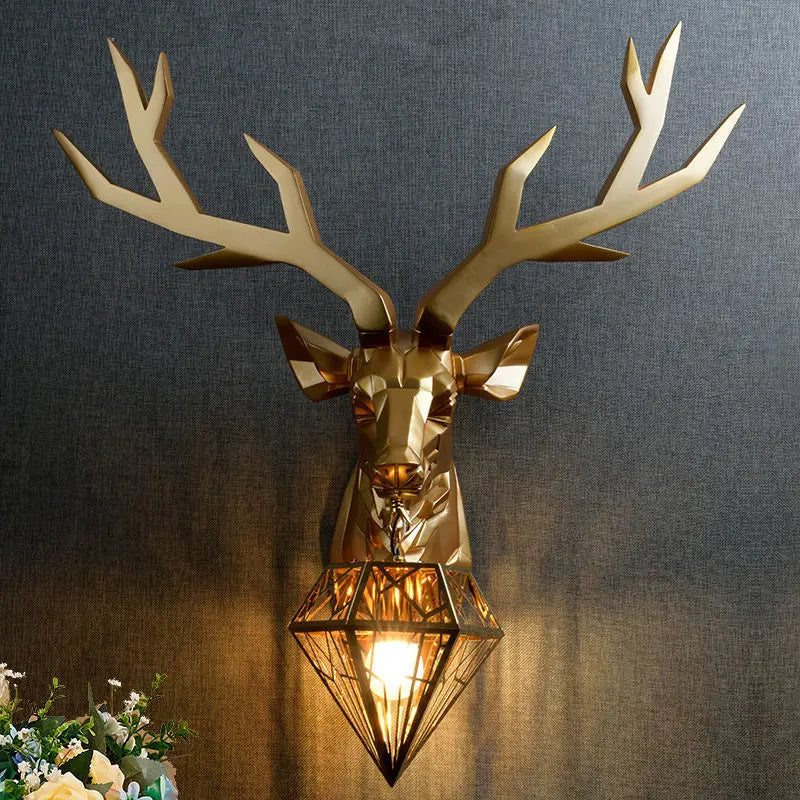 Modern Nordic-Style Antler Wall Lamp with Deer Head