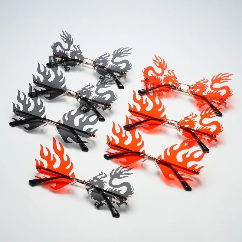 Flame Dragon Phoenix Rimless Women's Fancy Sunglasses