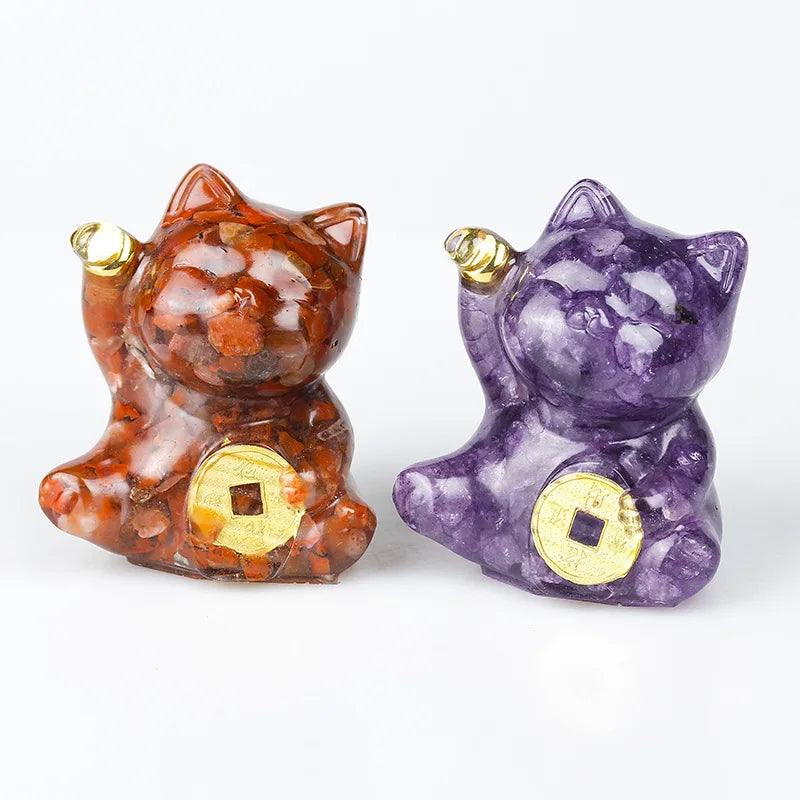 Crystal Lucky Cat Figurine for Feng Shui