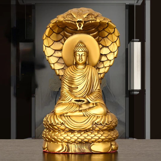 Pure Copper Shakyamuni with Cobra Statue