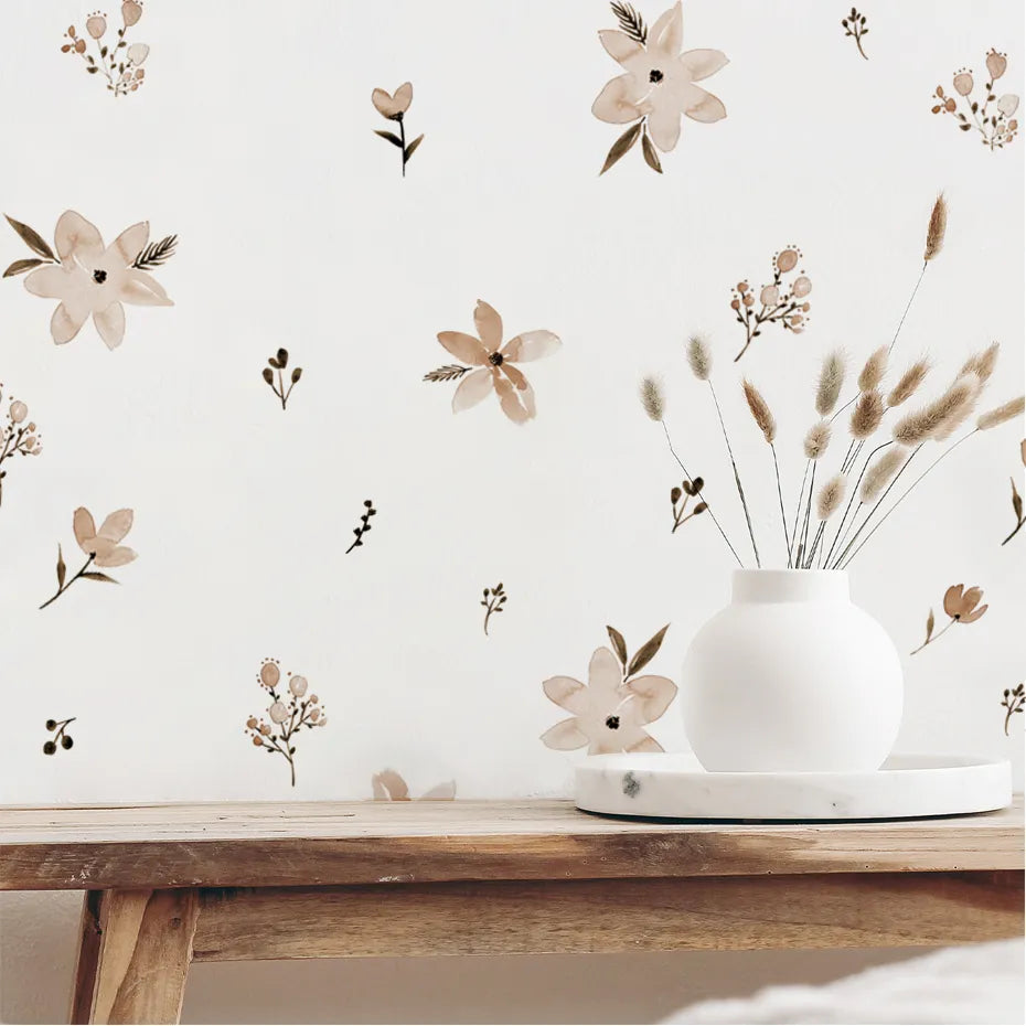 Boho style with our Flowers Leaves Watercolor Wall Sticker