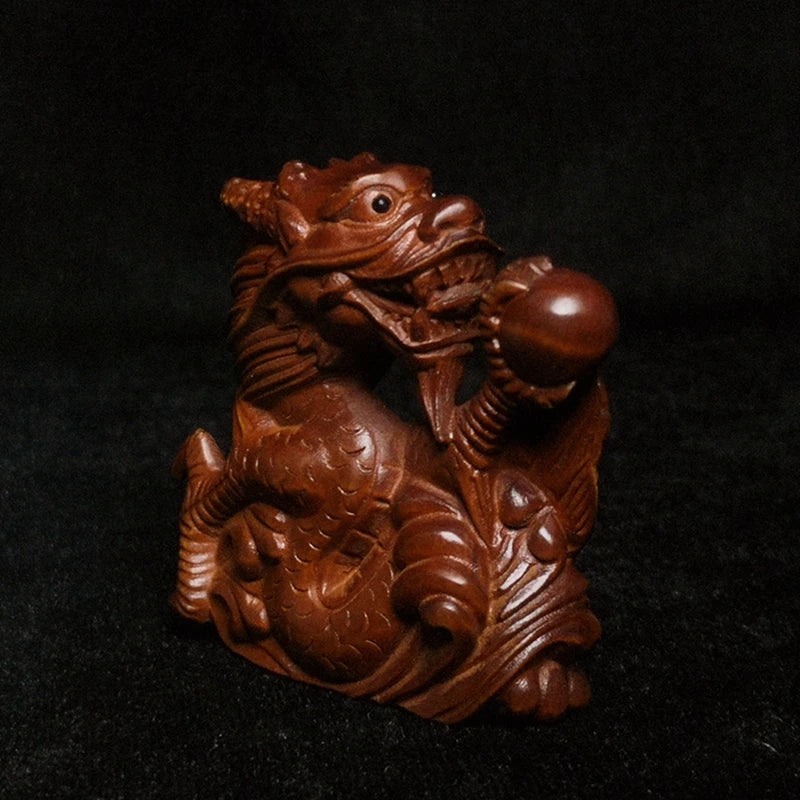 Japanese Boxwood Hand Carved Dragon Statue