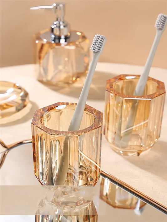 Crystal Glass Toothbrush Holder Set