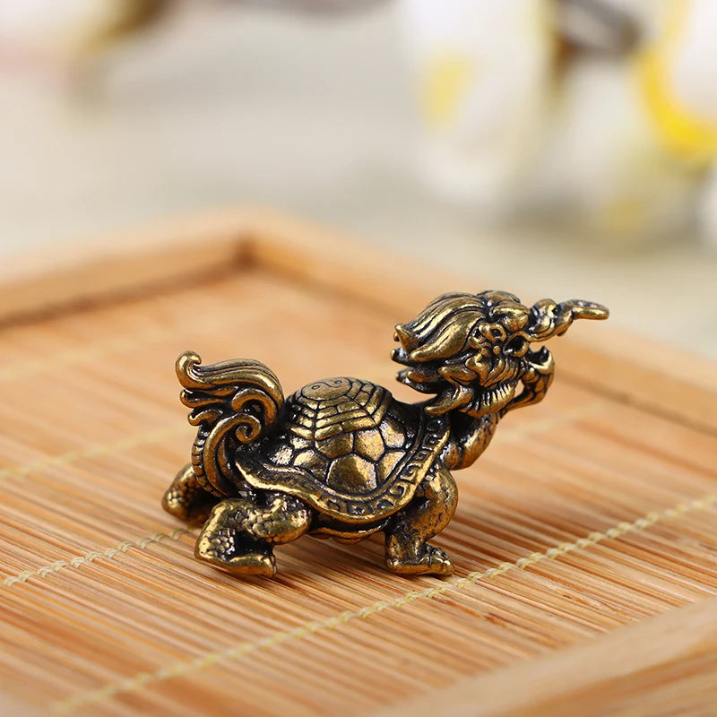 Retro Pure Brass Bagua Dragon Mini Figurine