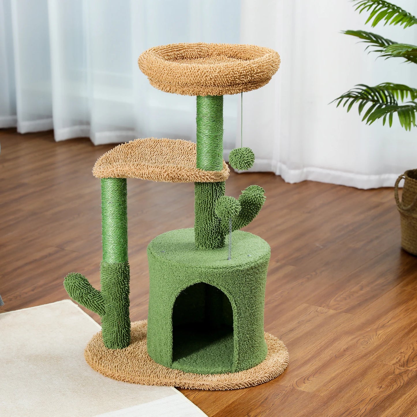 Christmas Themed Cat Scratching Post Cactus Tree Tower with Sisal Rope