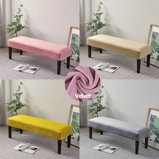 Velvet Bench Chair Cover Stretch Piano Stool Cover Long Ottoman Cover Solid Color Bench Slipcovers Changing Shoes Bedside Home