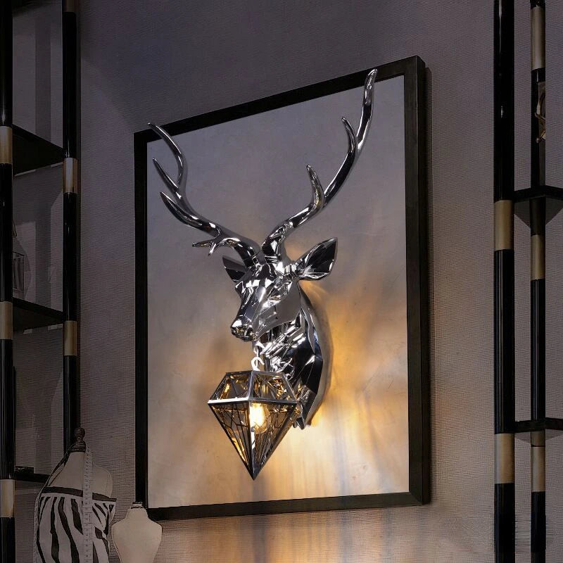 Modern Nordic-Style Antler Wall Lamp with Deer Head