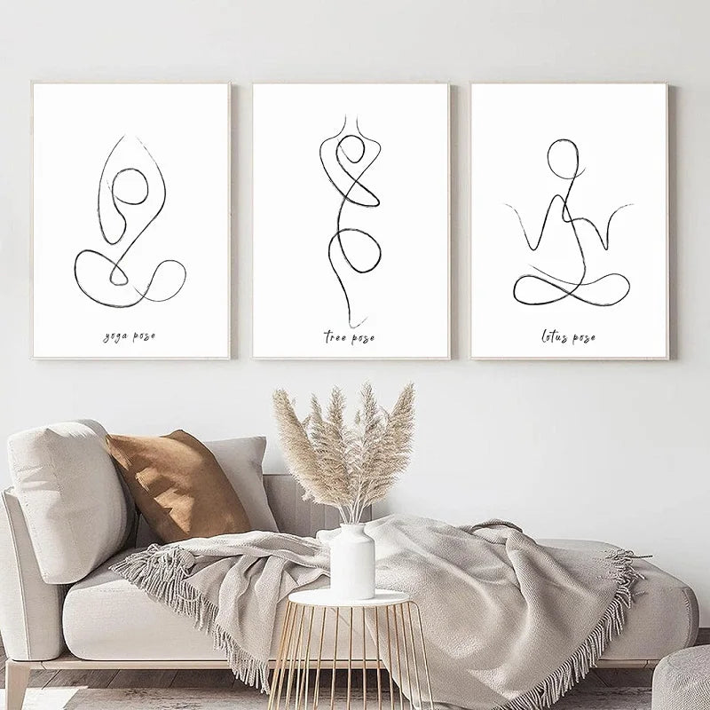 Yoga Pose Line Art Canvas – Minimalist Meditation Wall Decor
