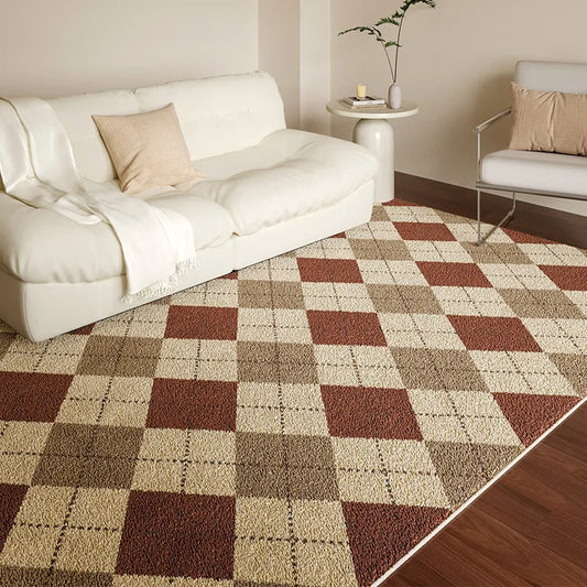 French-Style Retro Living Plaid Carpet