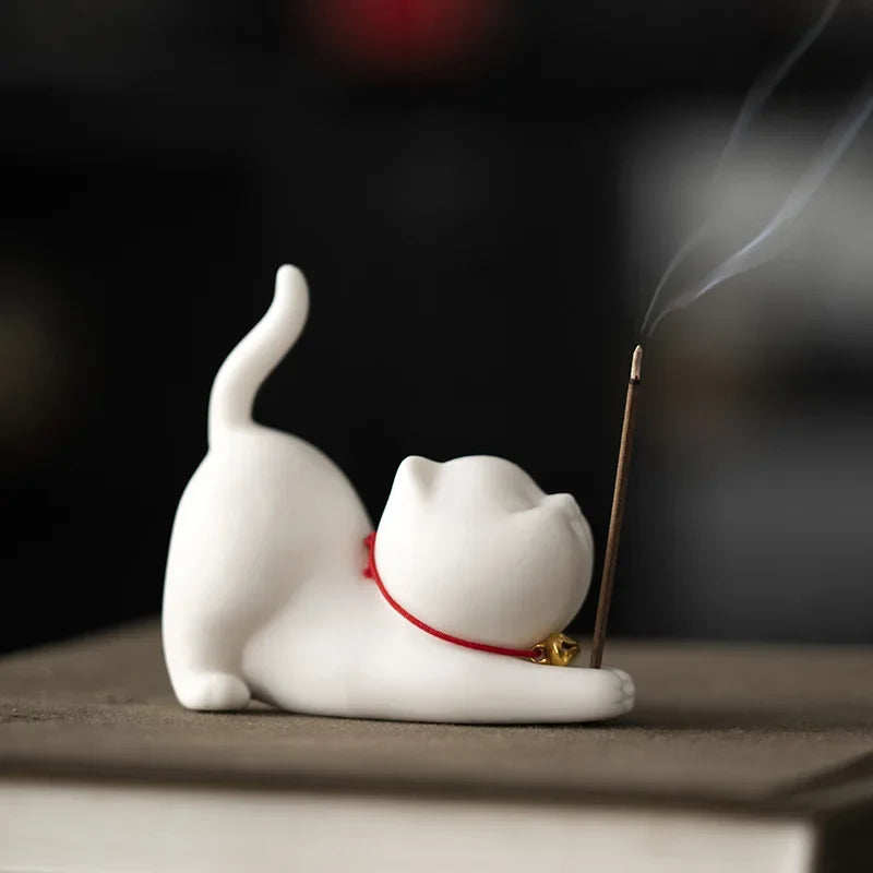 Cute Cat Incense Burner – Ceramic Stick Holder for Yoga Studios