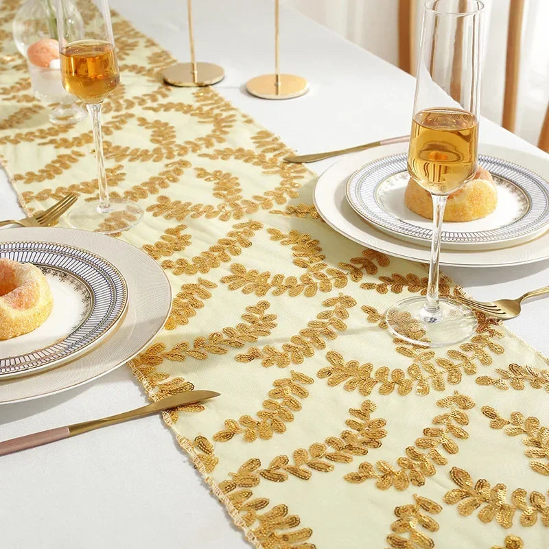 Gold Leaf Sequin Table Runners for Wedding/Party//Birthday/Christmas