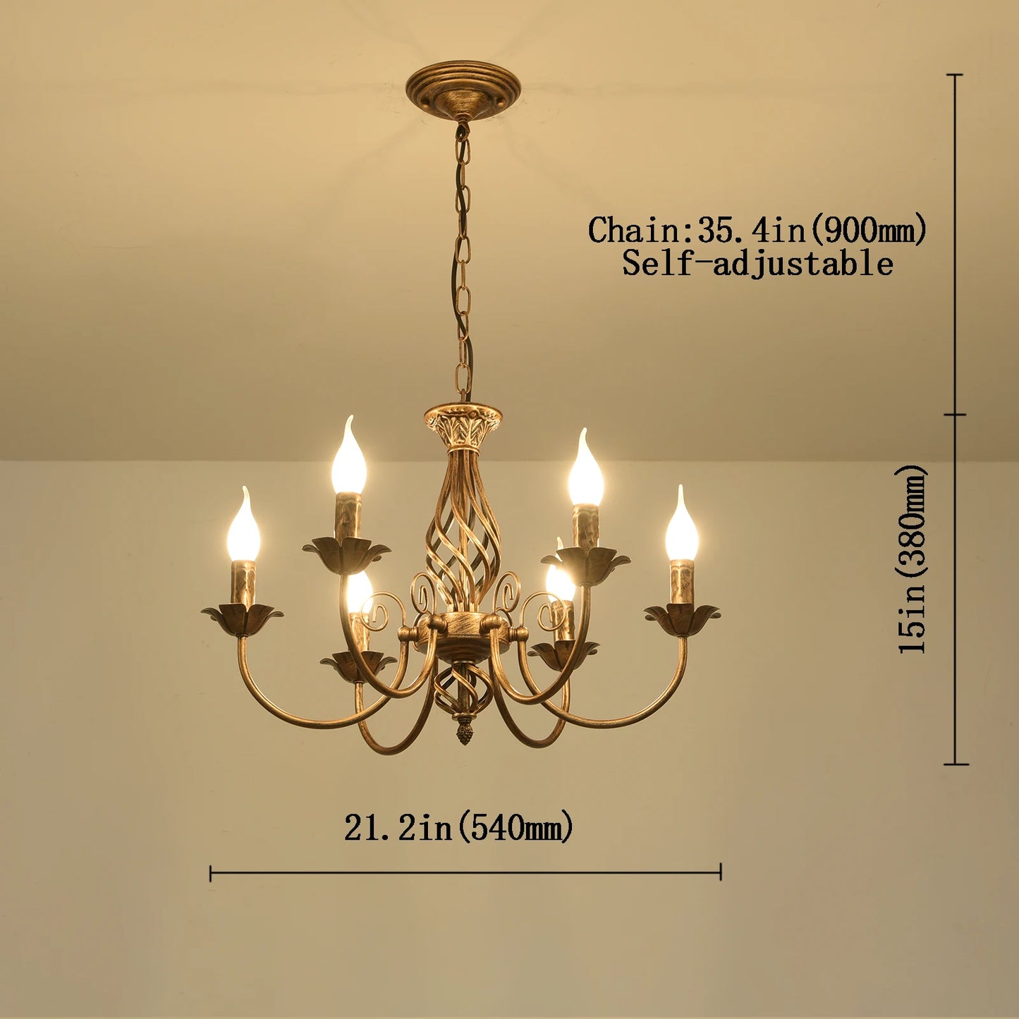 Bronze Colored Rustic 6-Light Farmhouse Chandelier for Dining Room