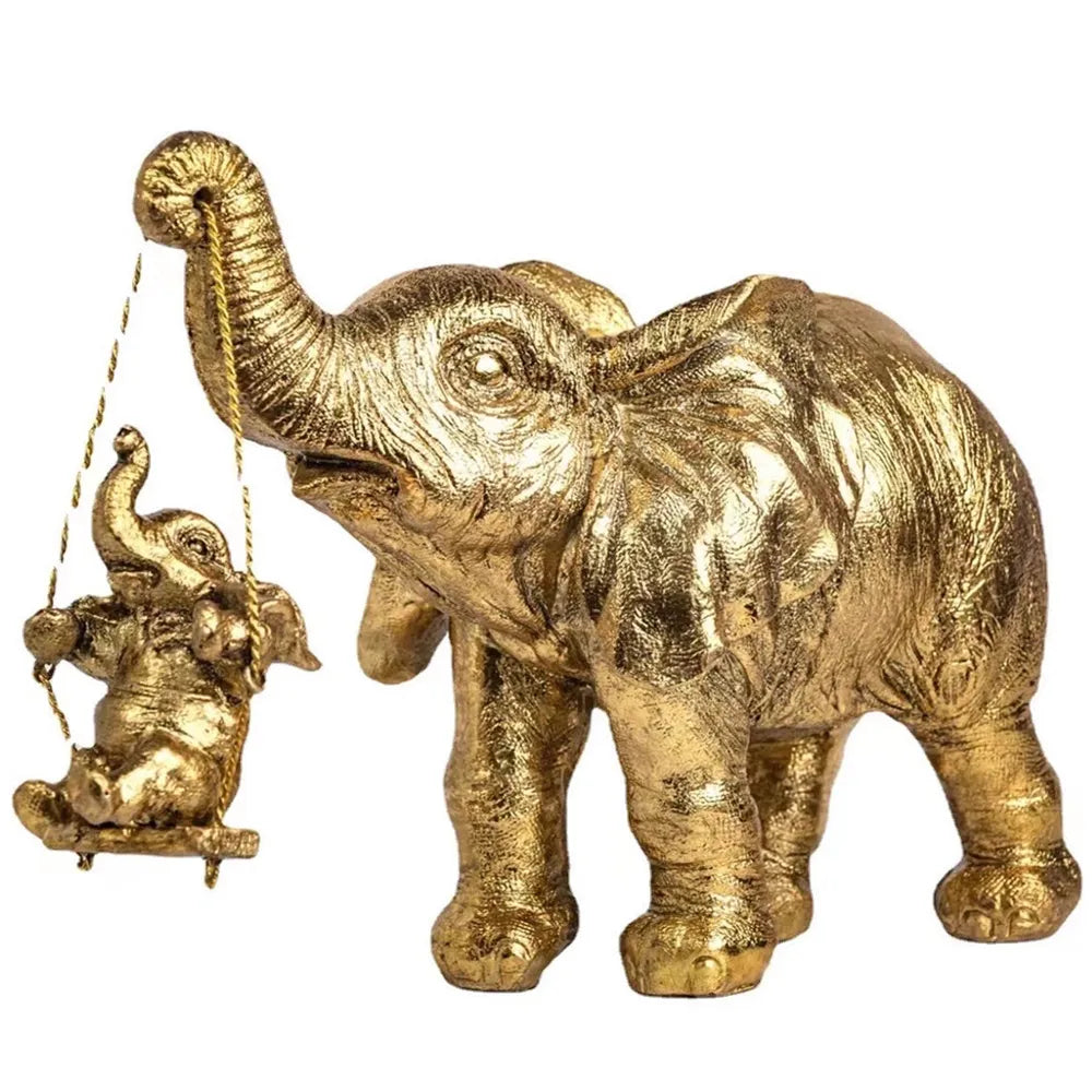 Golden / Silver Elephant Mother and Child Figurine