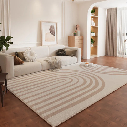 Minimalistic Striped Plaid Beige Carpet