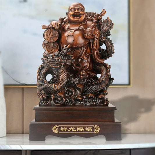 Chinese Four Styles of Lucky Dragon Laughing Buddha Statue
