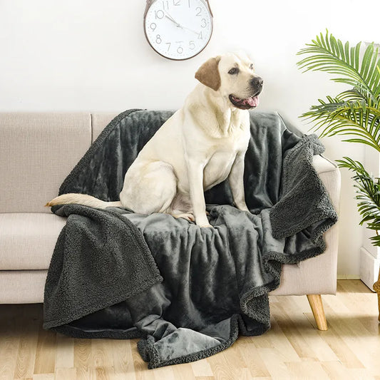 Pee-Proof Reversible Sherpa Fleece Dog Blanket for Sofa/Bed/Couch