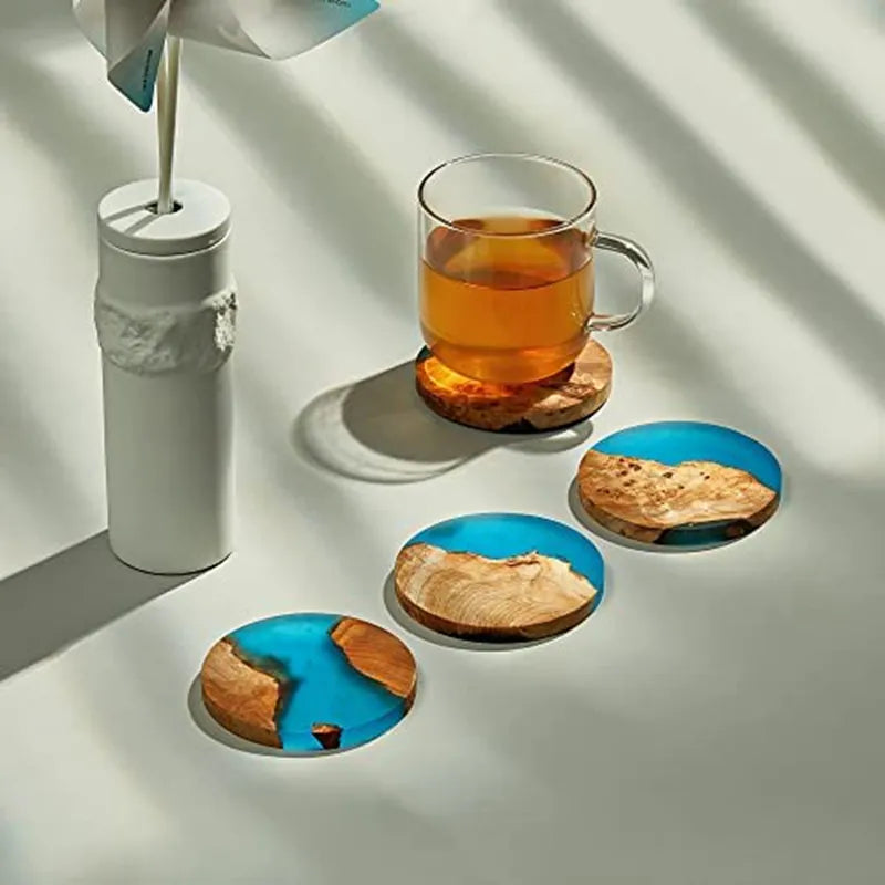 4 PCS Wooden Epoxy Resin Coasters